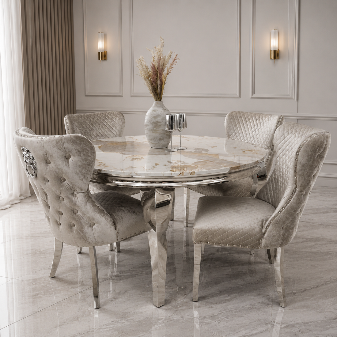 1.3 Pandora Marble 4 Mink Chesterfield Chairs