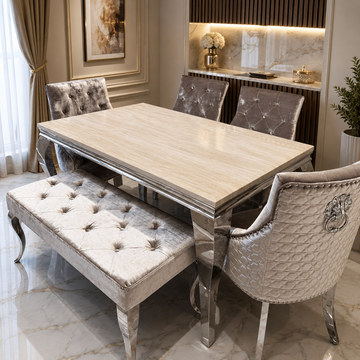 1.5 Cream Louis 4 Mink Chairs bench