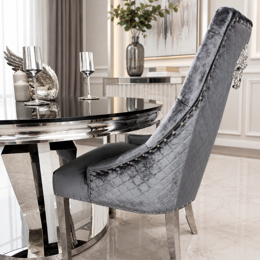 Arianna with 6 Chelsea Lion Knocker Chairs