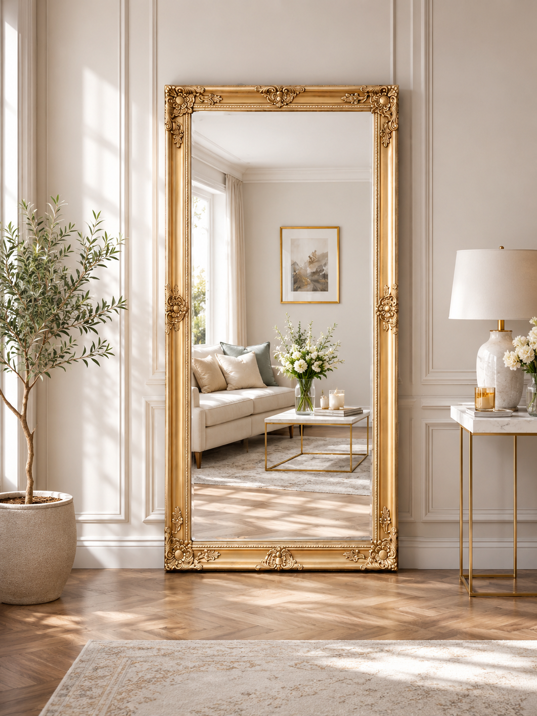 Champagne French Carved Baroque Mirror