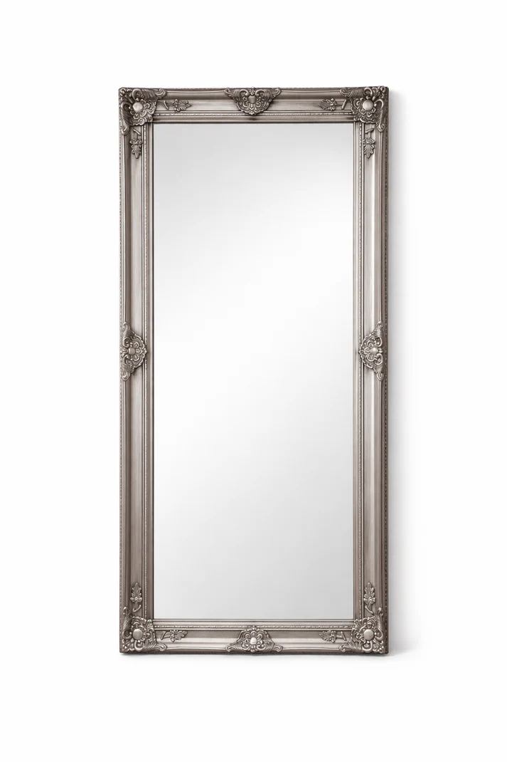 Dark Silver French Carved Baroque Mirror