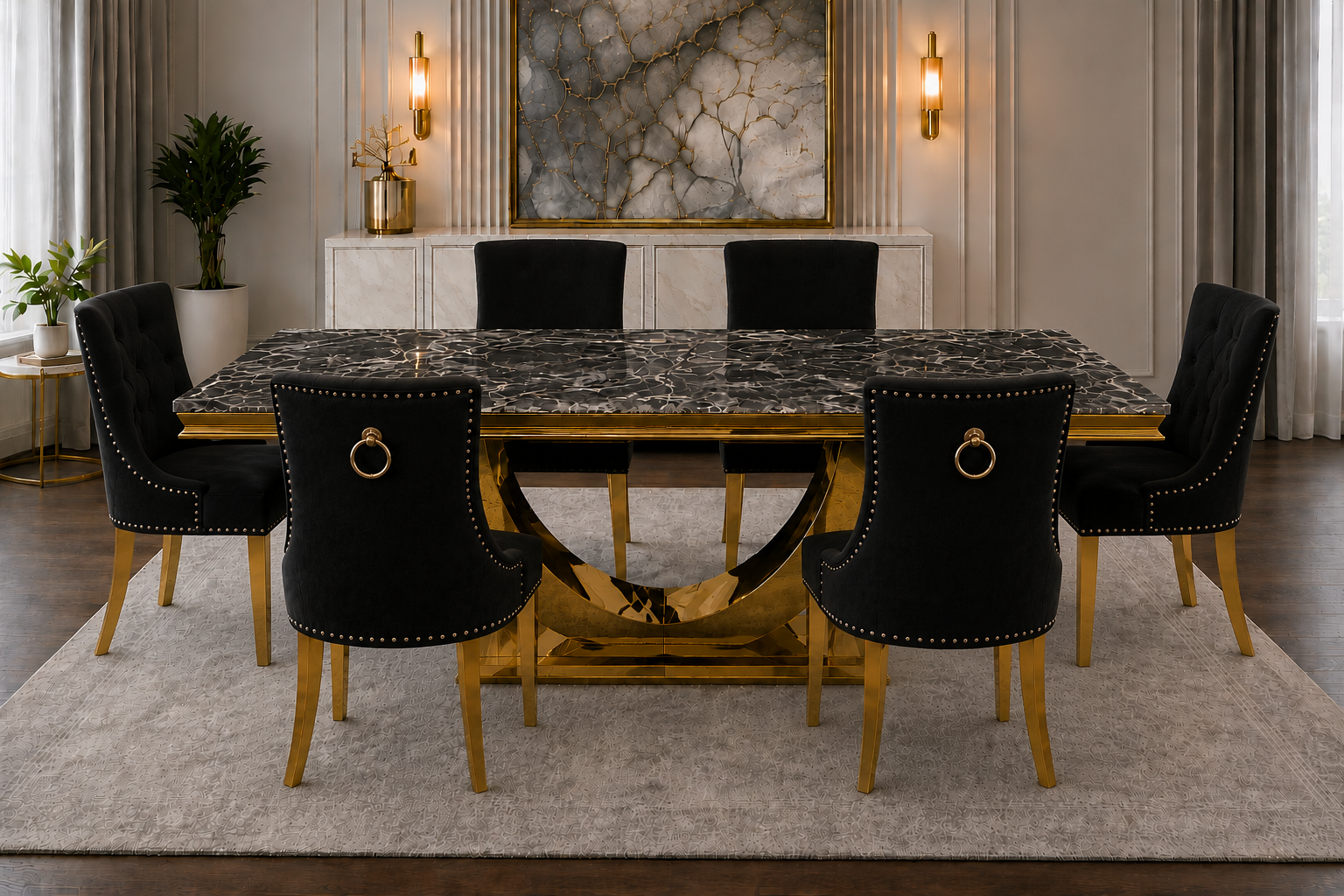 London Monaco Prestige Black Marble Dining Set