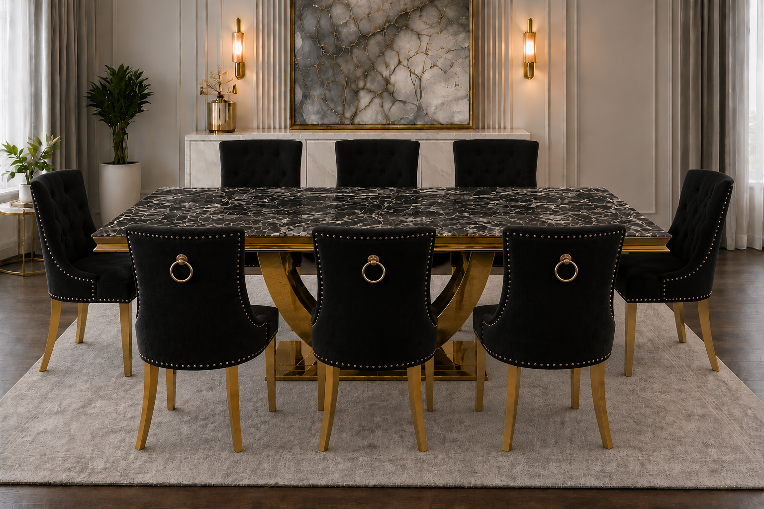 London Monaco Prestige Black Marble Dining Set