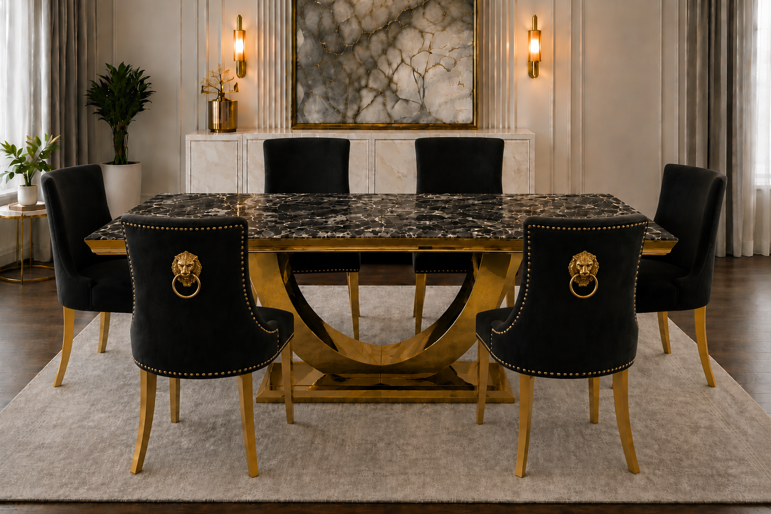 London Monaco Prestige Black Marble Dining Set