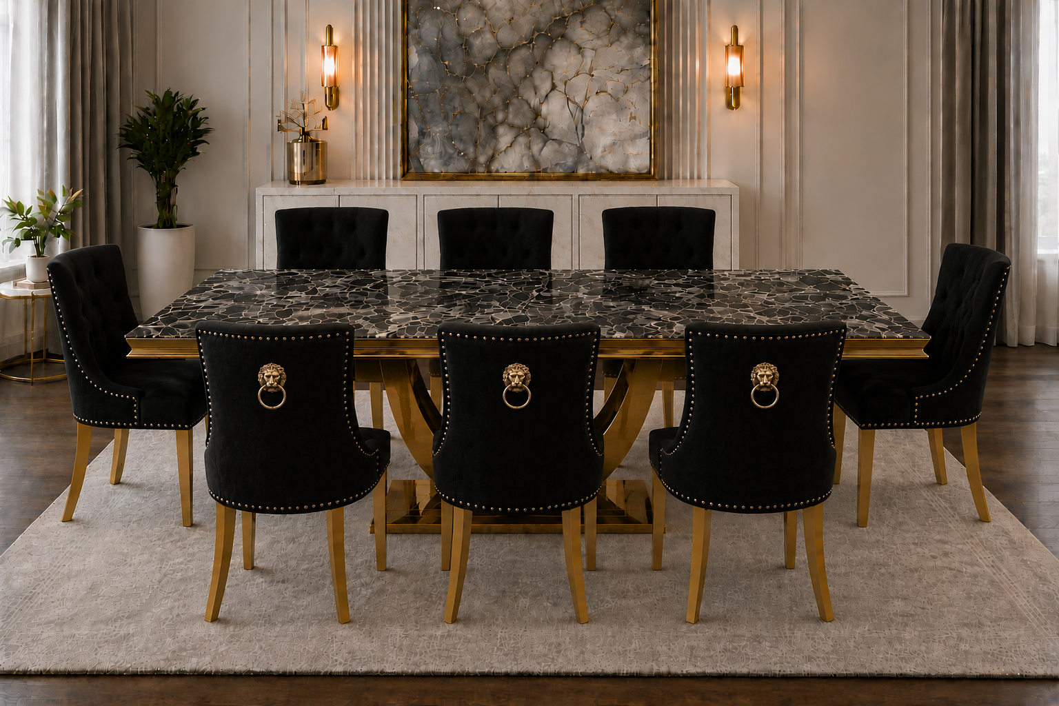 London Monaco Prestige Black Marble Dining Set