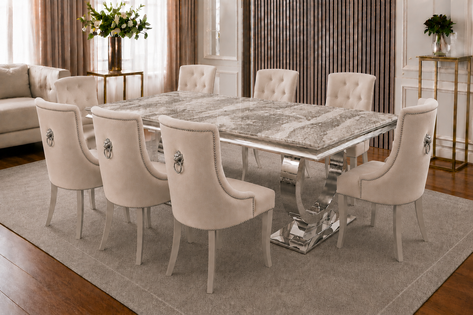 Chelsea Verona Beige Marble Dining Set