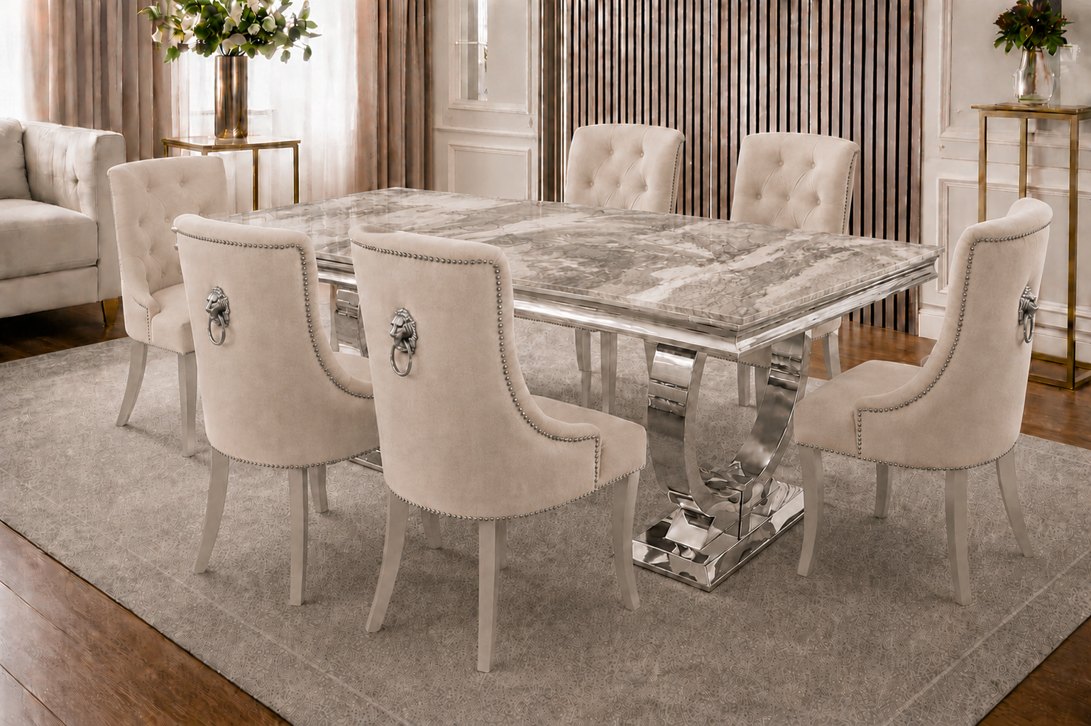 Chelsea Verona Beige Marble Dining Set