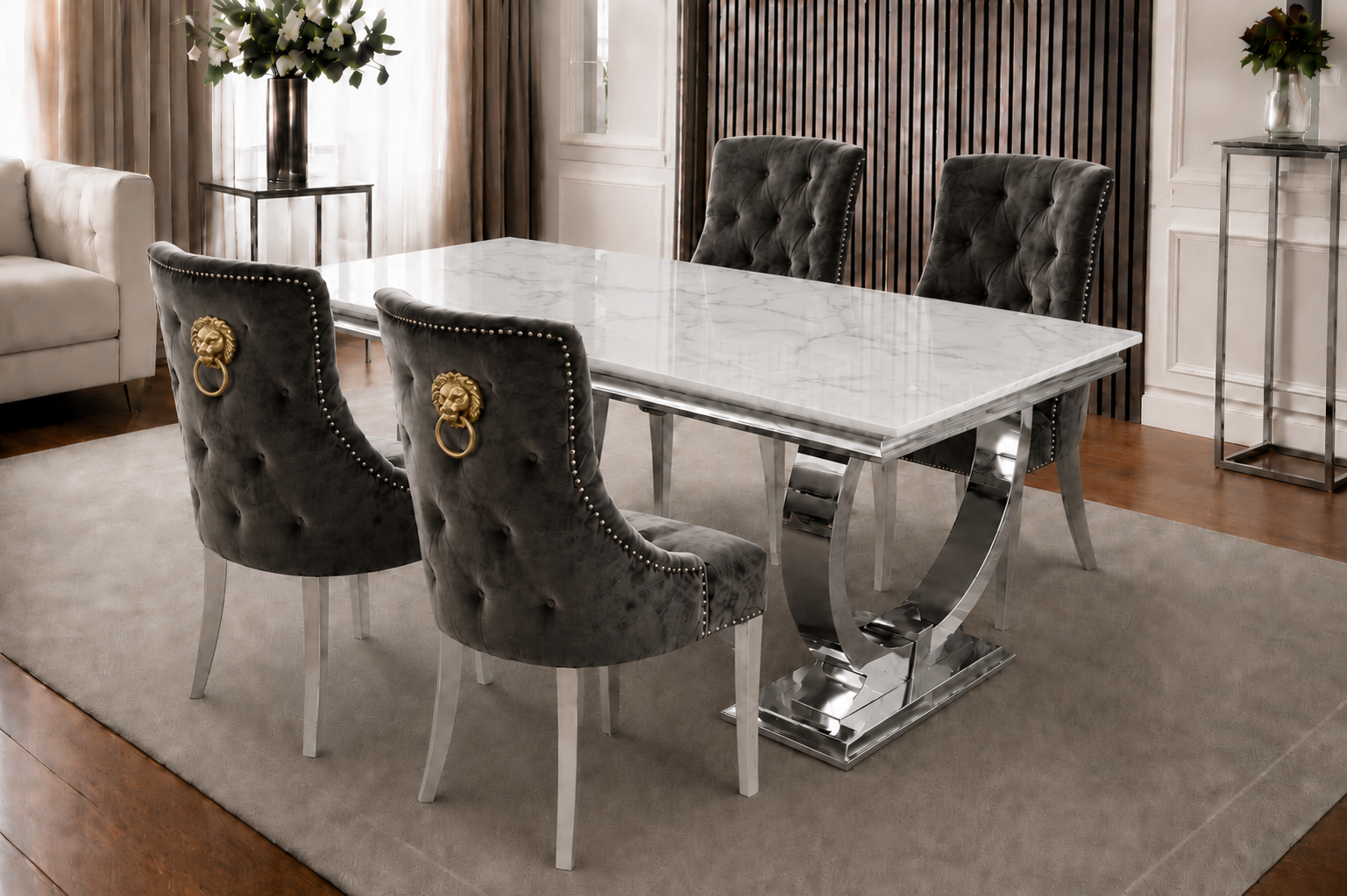 Chelsea Verona White Marble Dining Set