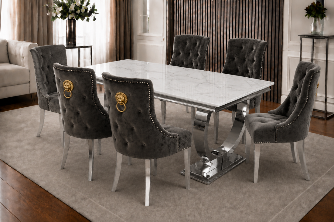 Chelsea Verona White Marble Dining Set