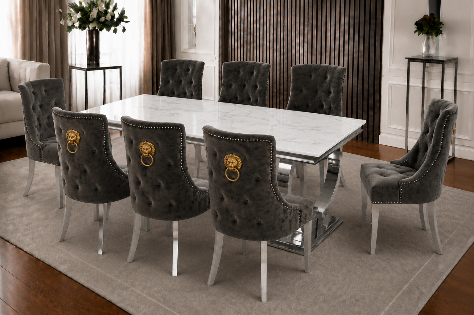 Chelsea Verona White Marble Dining Set