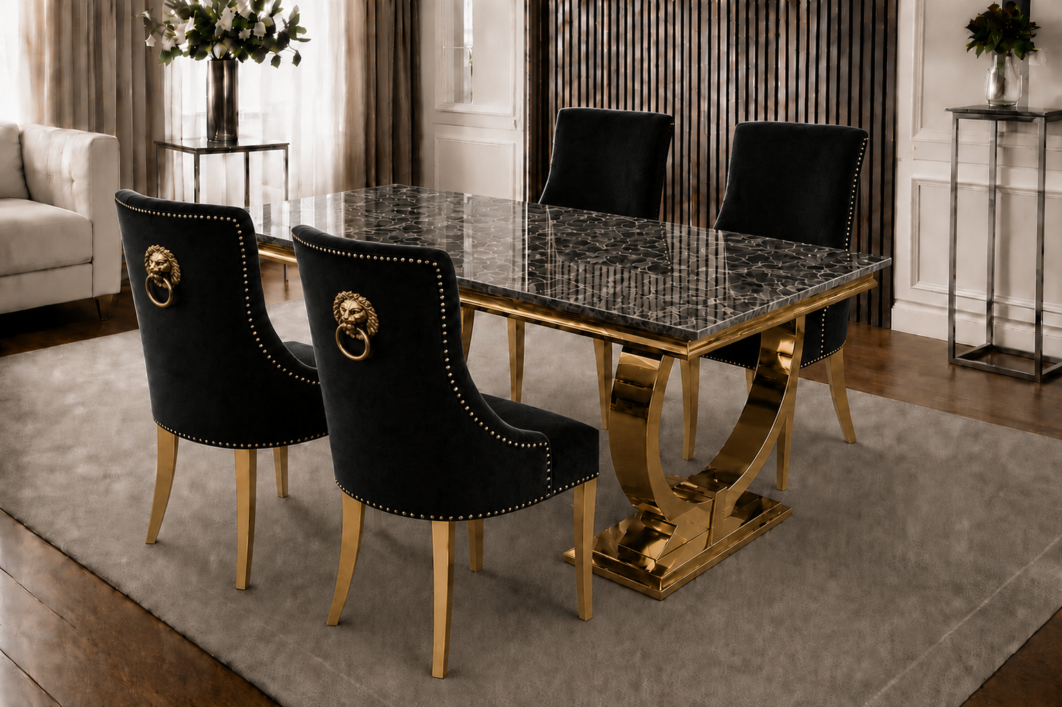 Chelsea Bentley Noir Black Marble Dining Set