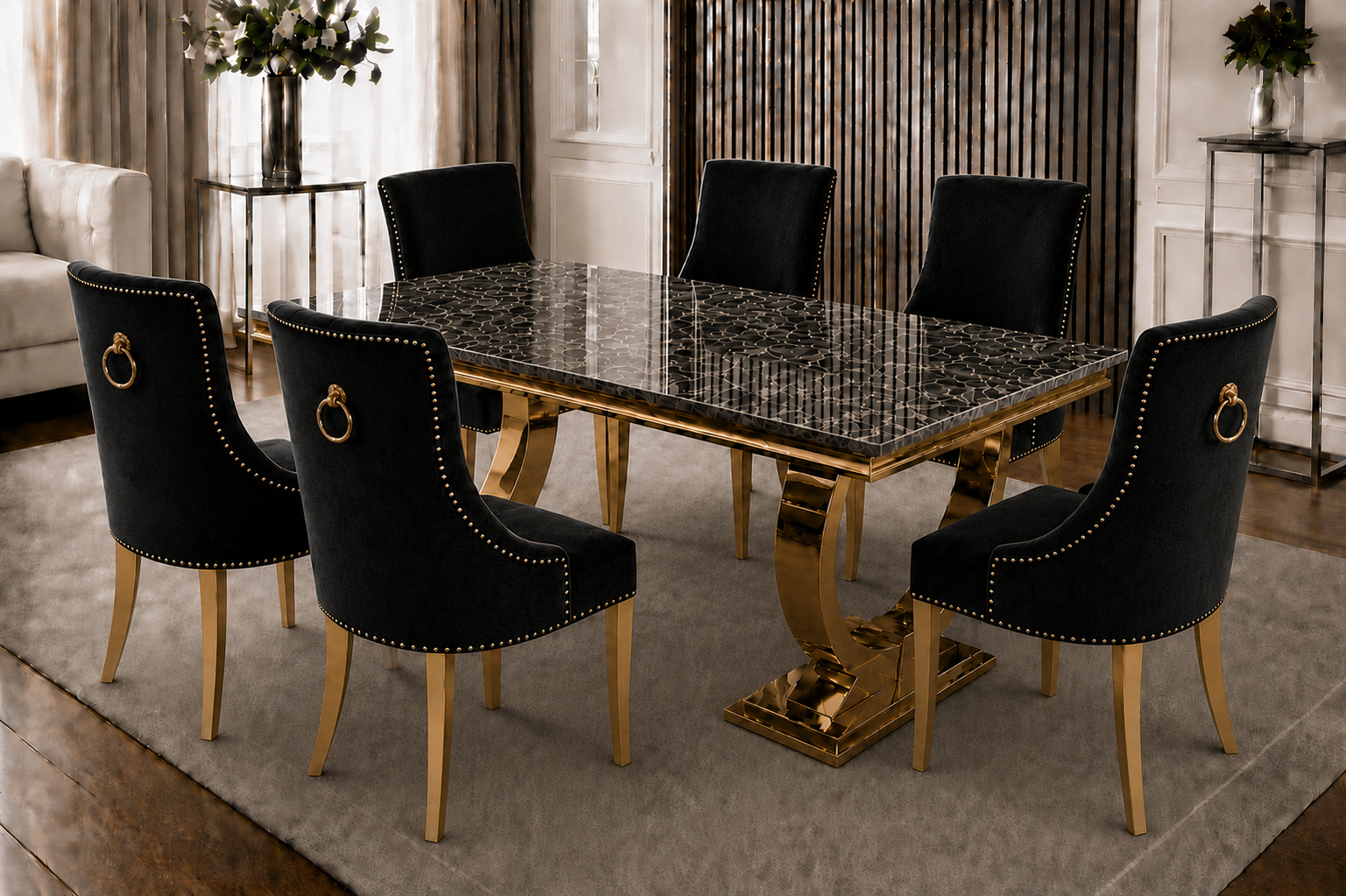 Chelsea Bentley Noir Black Marble Dining Set