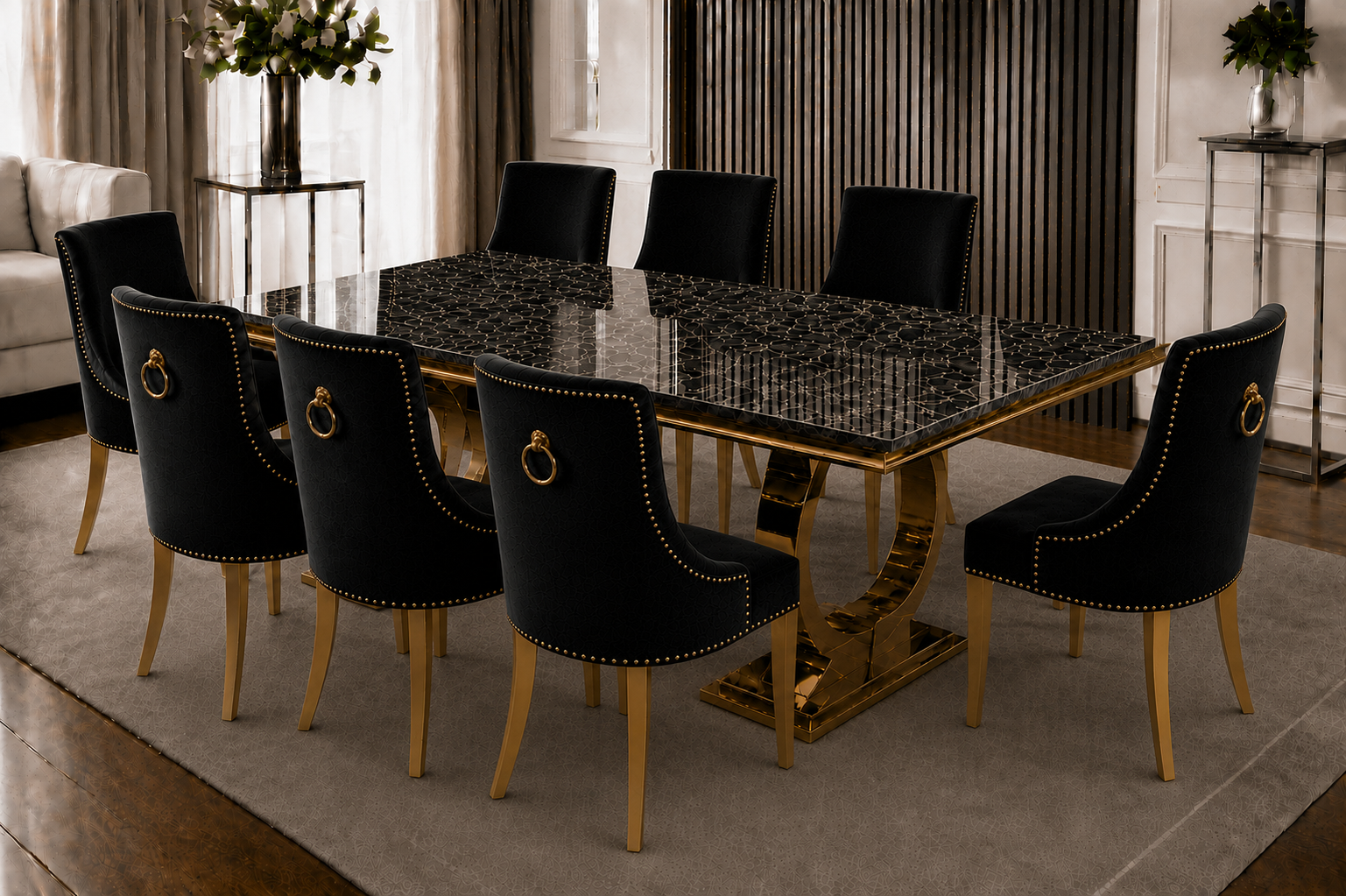 Chelsea Bentley Noir Black Marble Dining Set