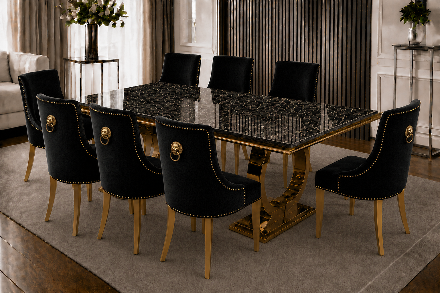 Chelsea Bentley Noir Black Marble Dining Set