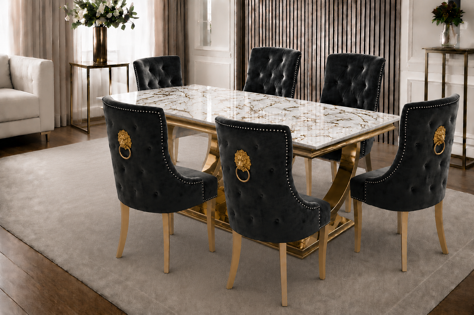 Chelsea Kensington Gold And White Marble Dining Set