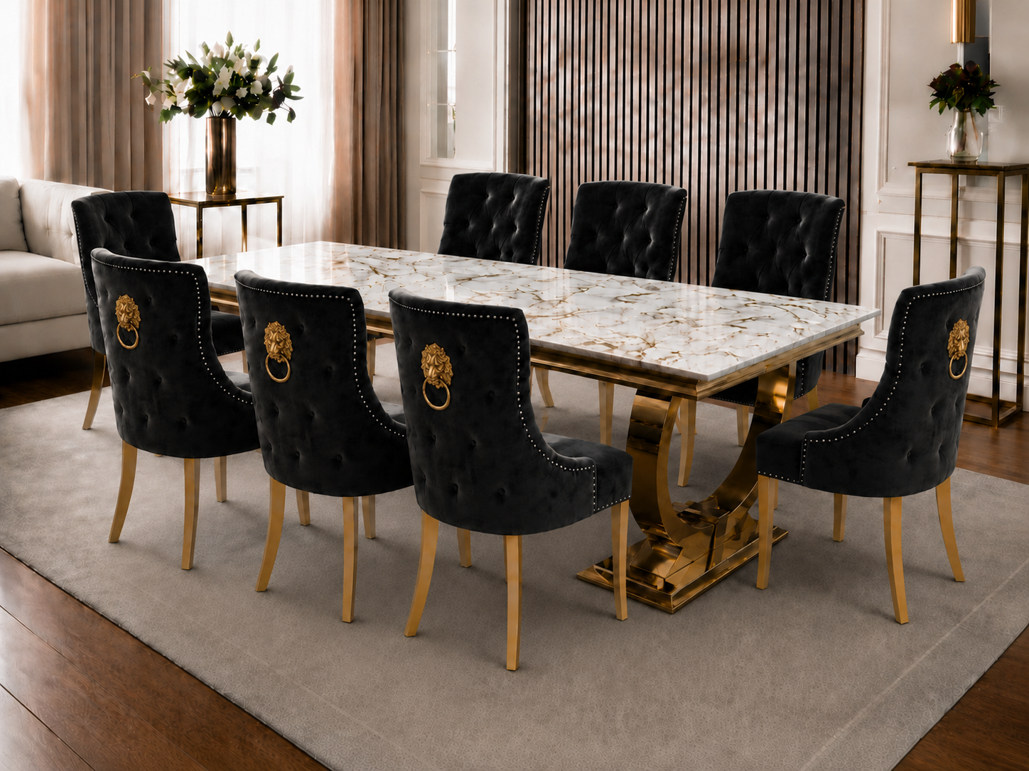 Chelsea Kensington Gold And White Marble Dining Set