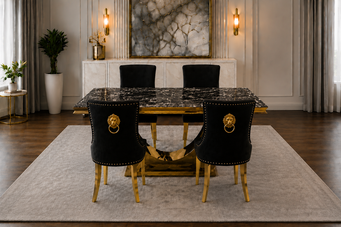 London Monaco Prestige Black Marble Dining Set