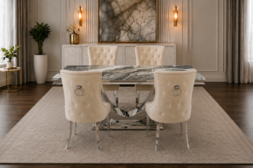 London Kensington Beige Marble Dining Set