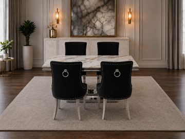 London Verona Gold And White Marble Dining Set Silver Chair
