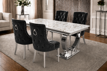 Chelsea Kensington Gold And White Marble Dining Set Silver