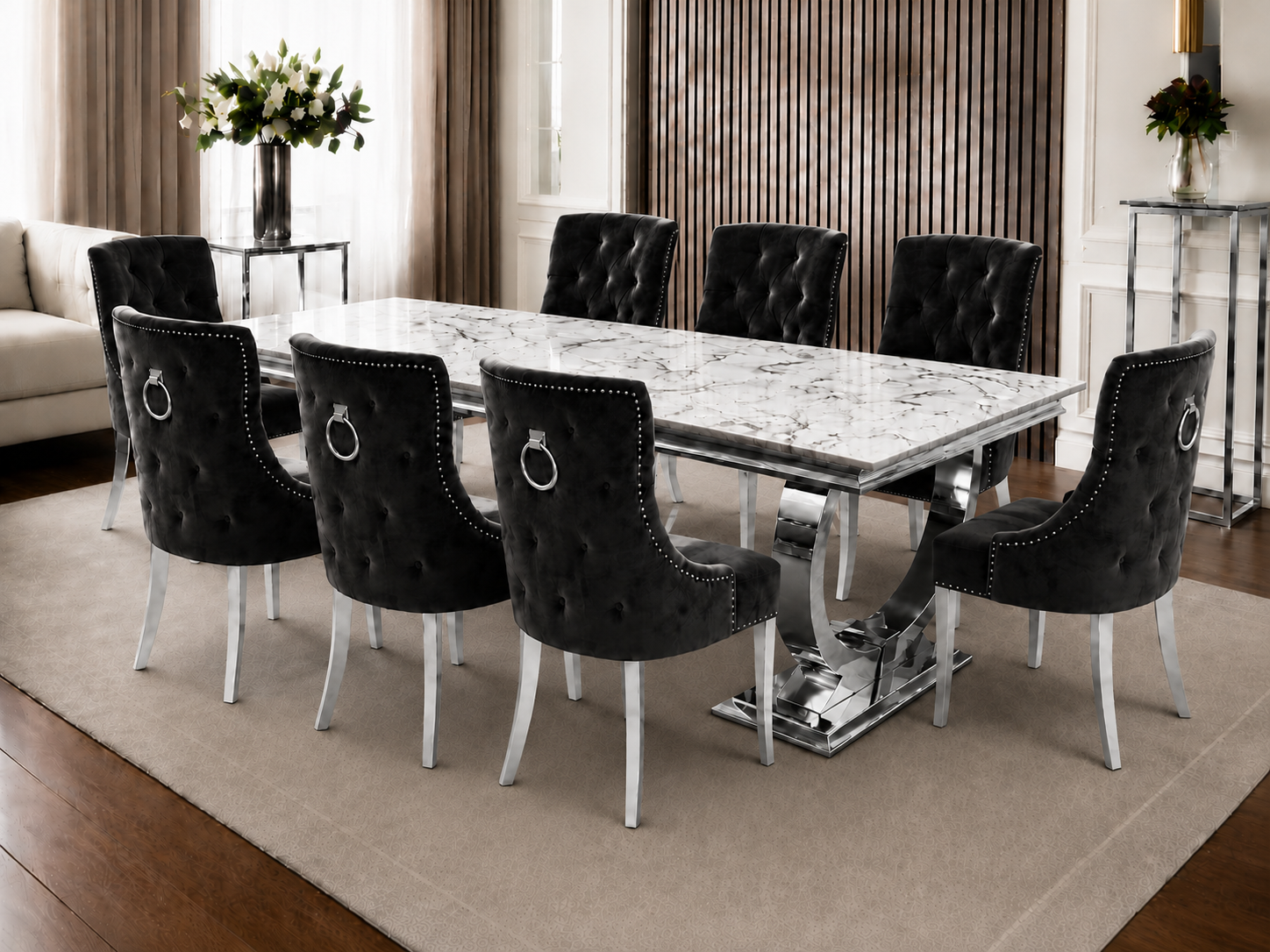 Chelsea Kensington Gold And White Marble Dining Set Silver