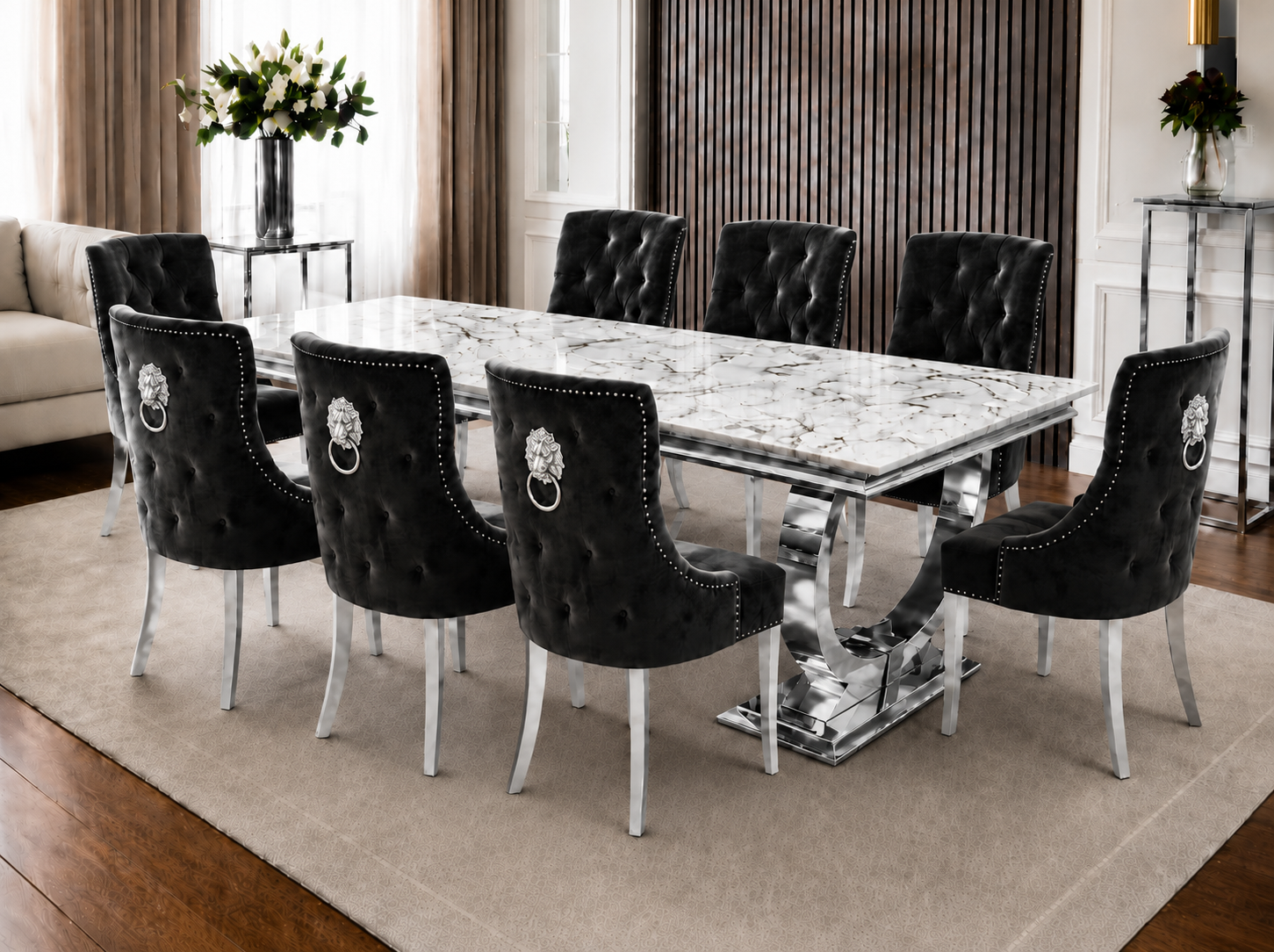 Chelsea Kensington Gold And White Marble Dining Set Silver