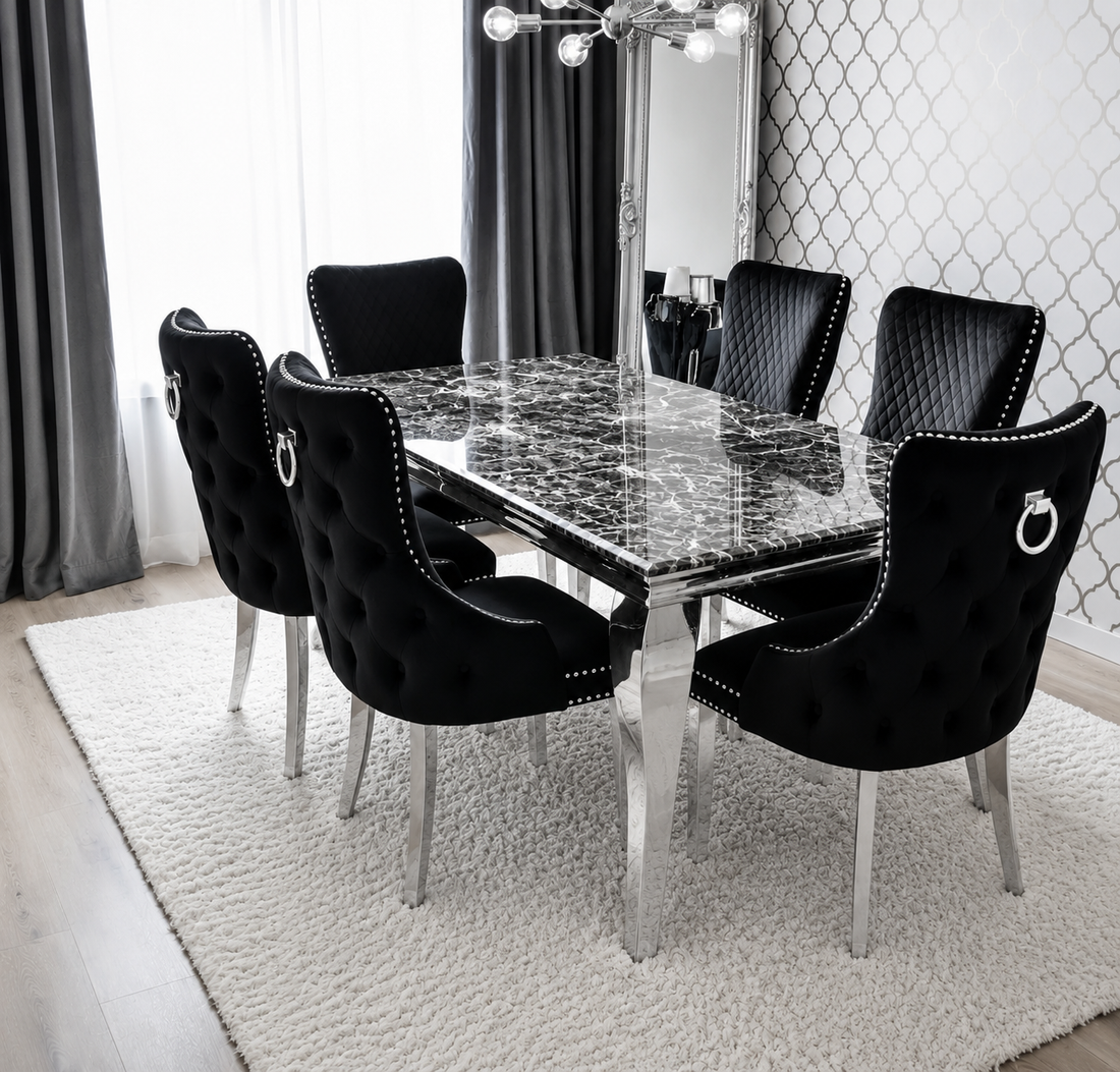 Lewis Monaco Prestige Black Marble Dining Set Silver