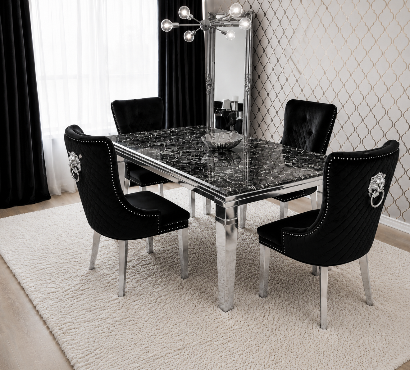 Lewis Monaco Prestige Black Marble Dining Set Silver