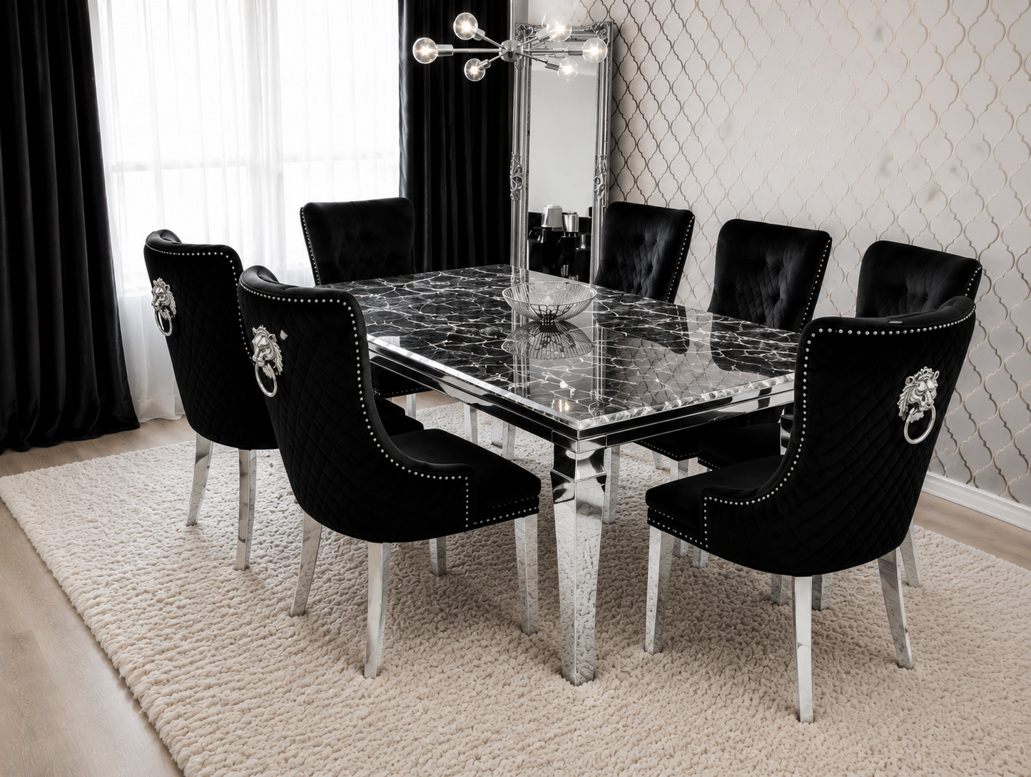 Lewis Monaco Prestige Black Marble Dining Set Silver