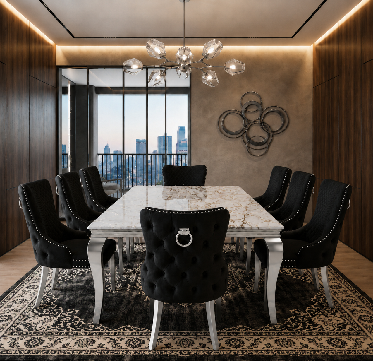 Lewis Monaco Prestige Gold And White Marble Dining Set Silver