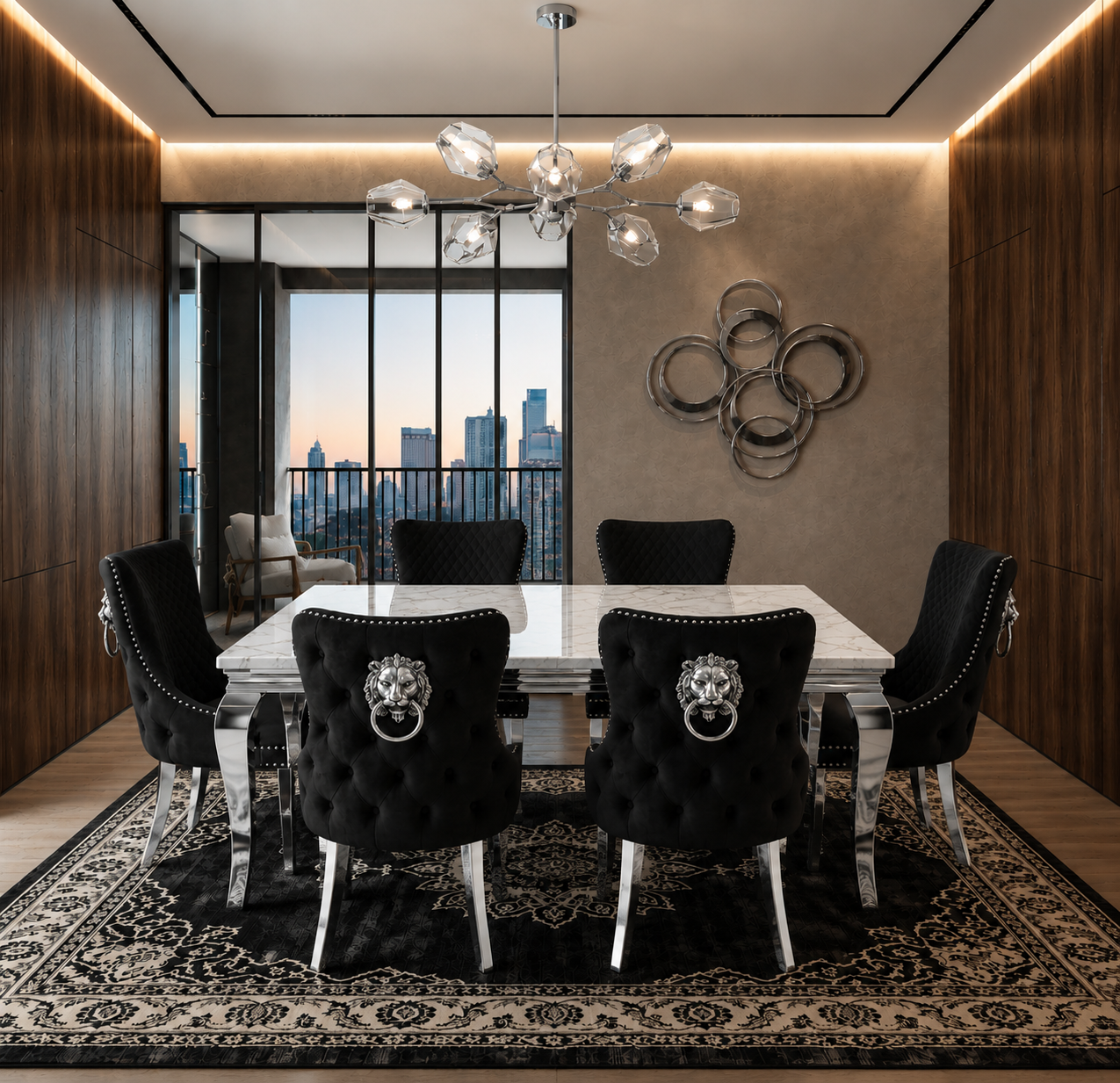Lewis Monaco Prestige Gold And White Marble Dining Set Silver