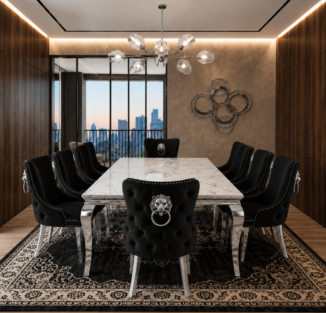 Lewis Monaco Prestige Gold And White Marble Dining Set Silver