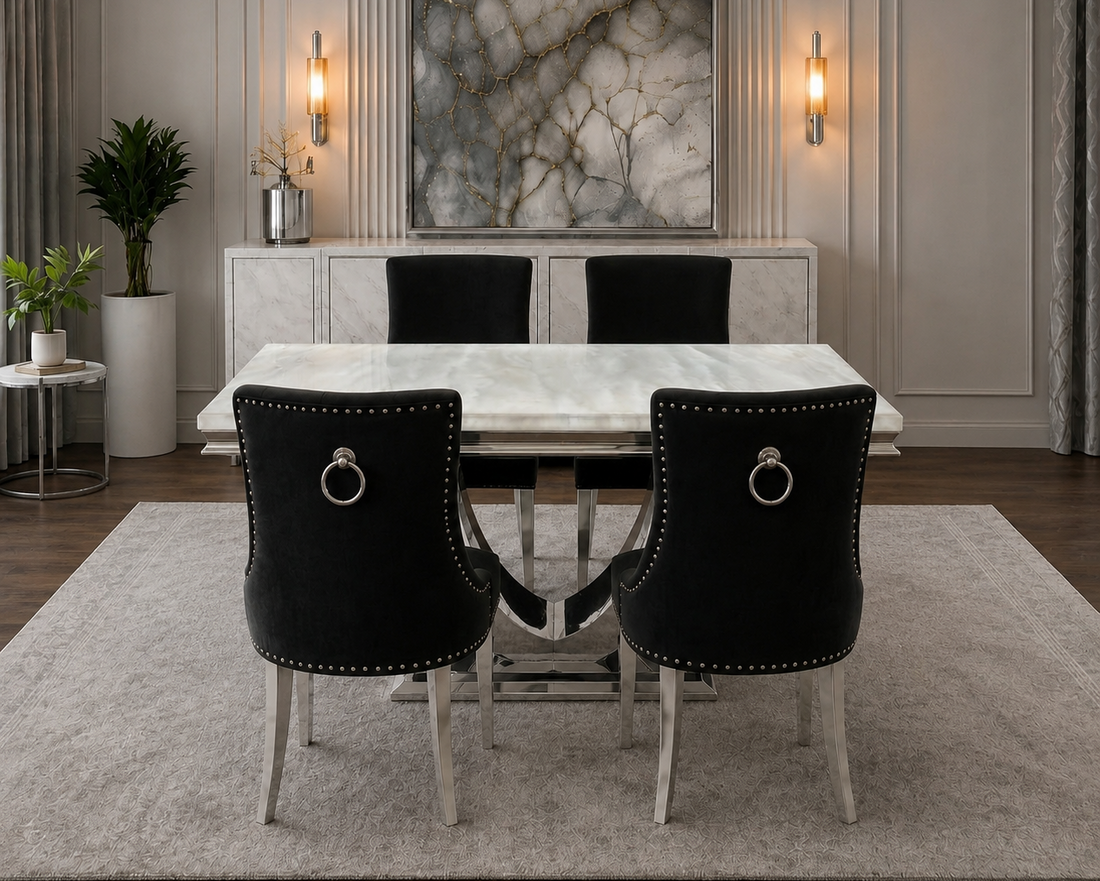 London Kensington Cream Marble Dining Set