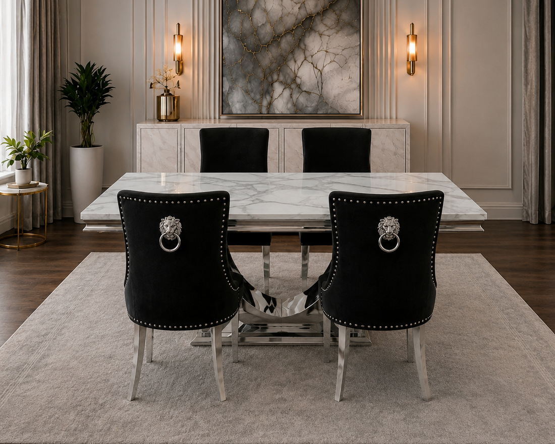 London Kensington White Marble Dining Set