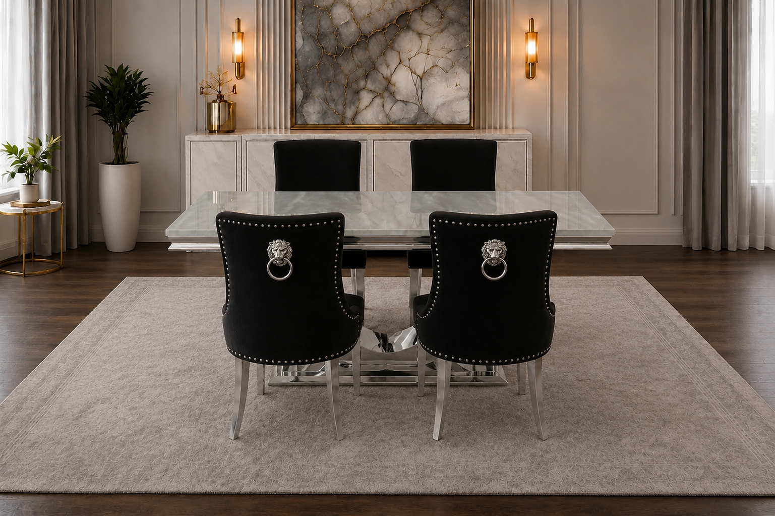 London Kensington Cream Marble Dining Set