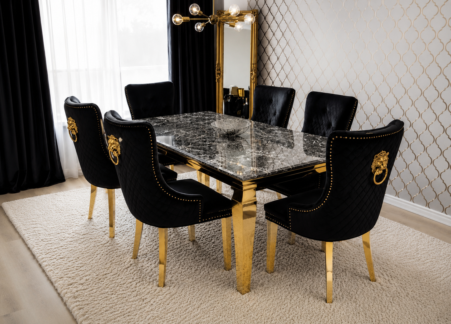 Lewis Monaco Prestige Black Marble Dining Set