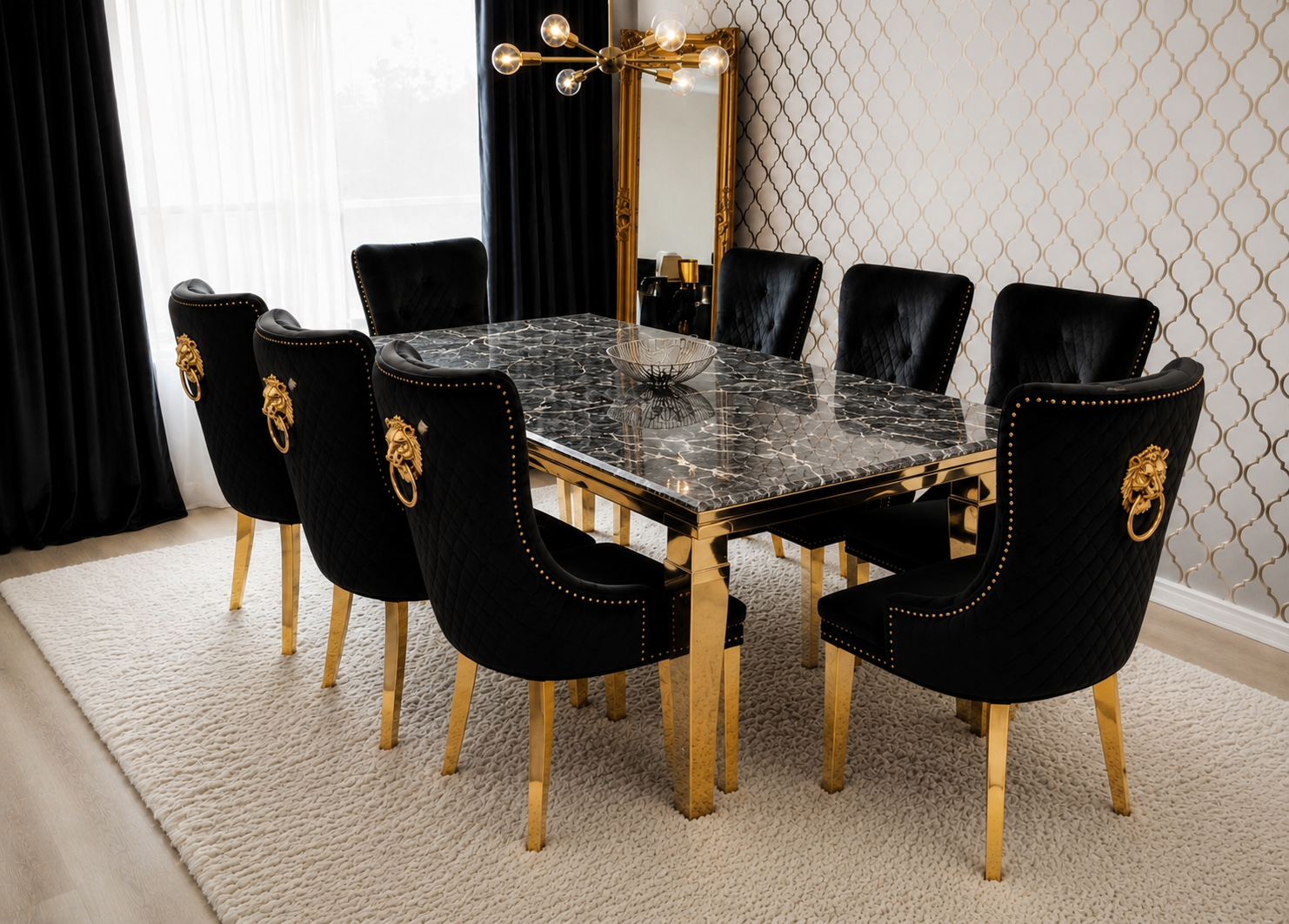 Lewis Monaco Prestige Black Marble Dining Set