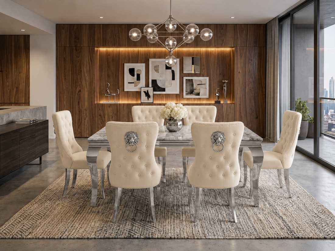 Lewis Verona Beige Marble Dining Set