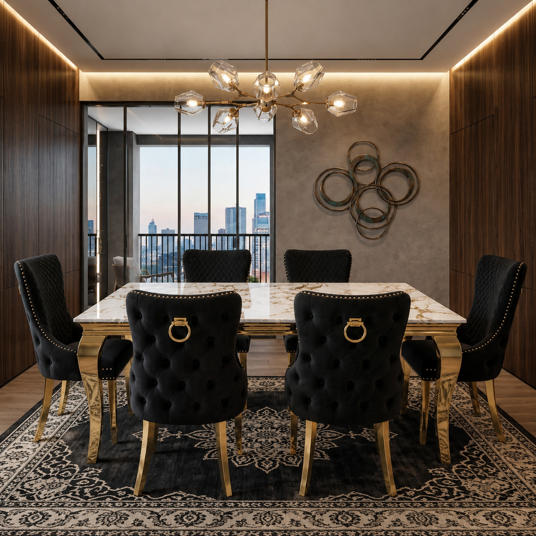 Lewis Monaco Prestige Gold And White Marble Dining Set