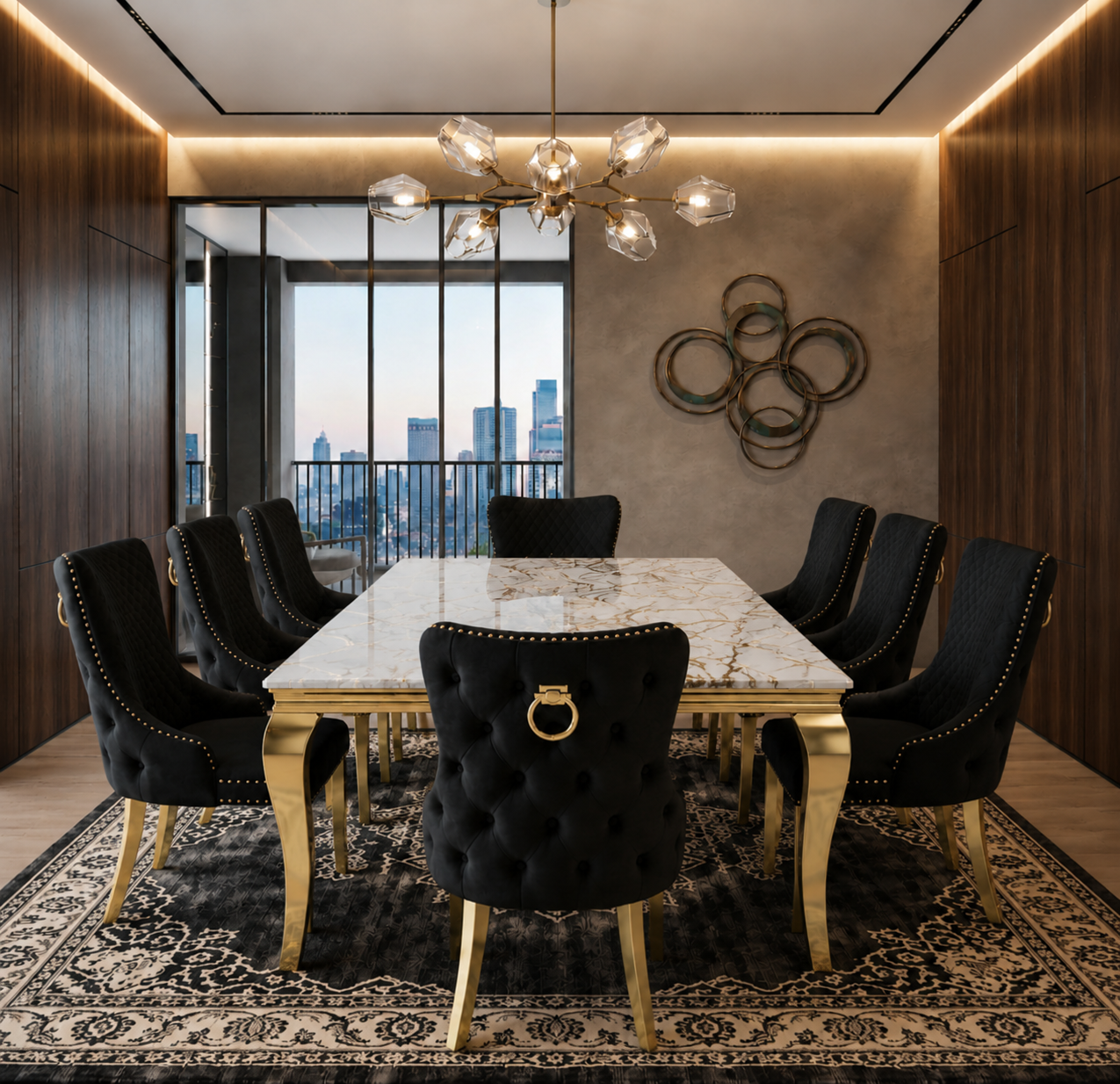 Lewis Monaco Prestige Gold And White Marble Dining Set