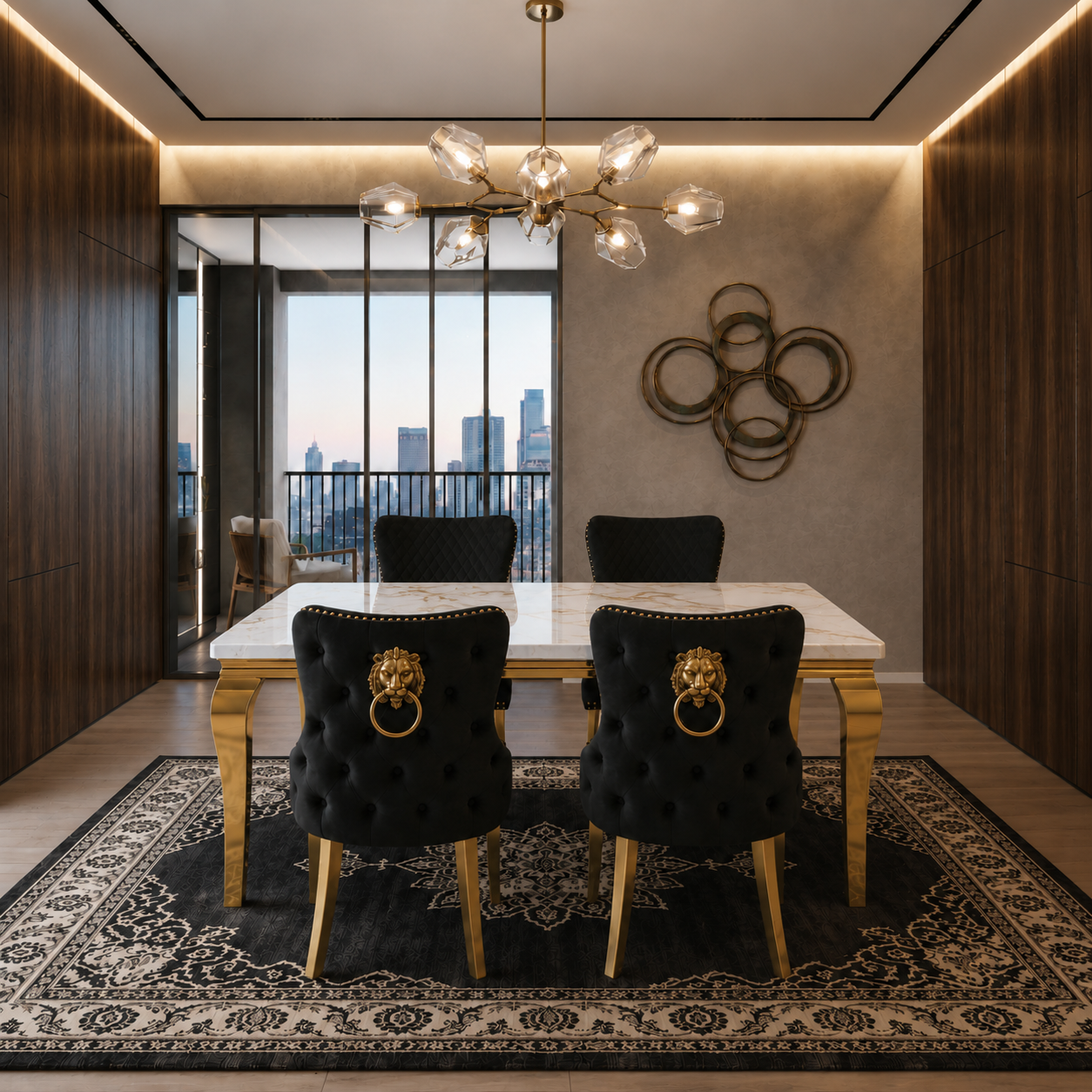 Lewis Monaco Prestige Gold And White Marble Dining Set