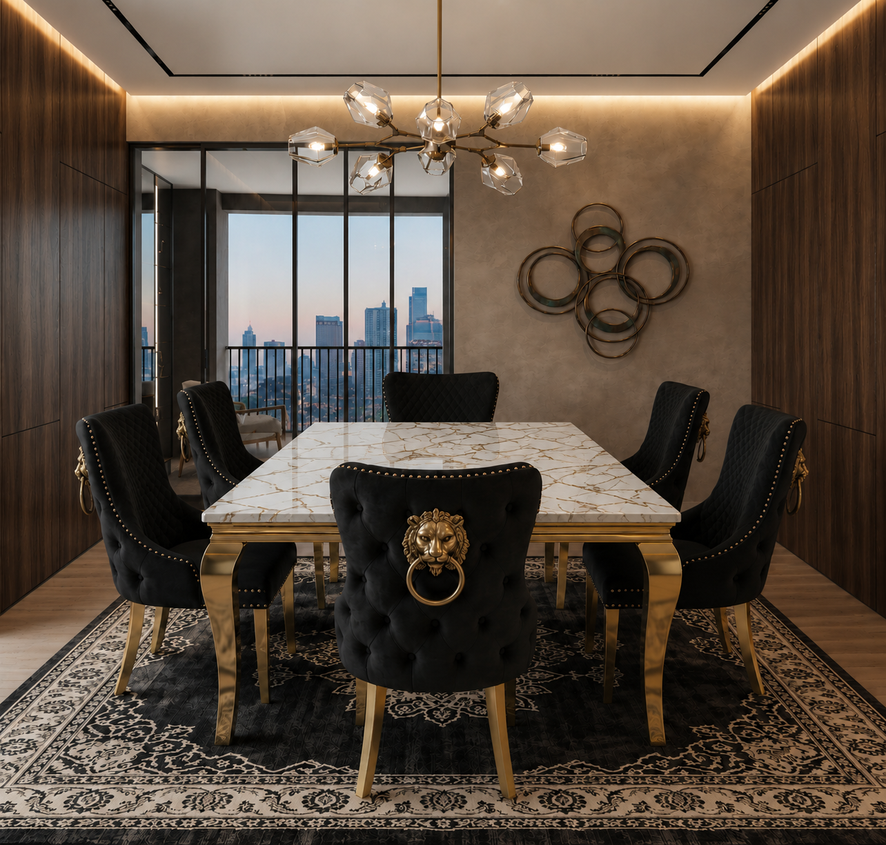 Lewis Monaco Prestige Gold And White Marble Dining Set