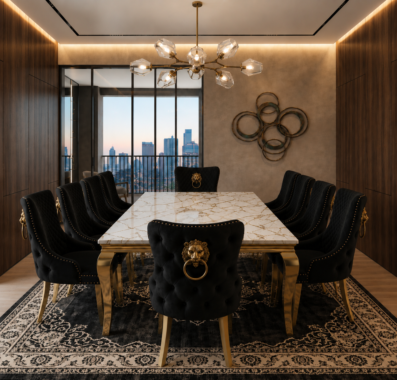 Lewis Monaco Prestige Gold And White Marble Dining Set