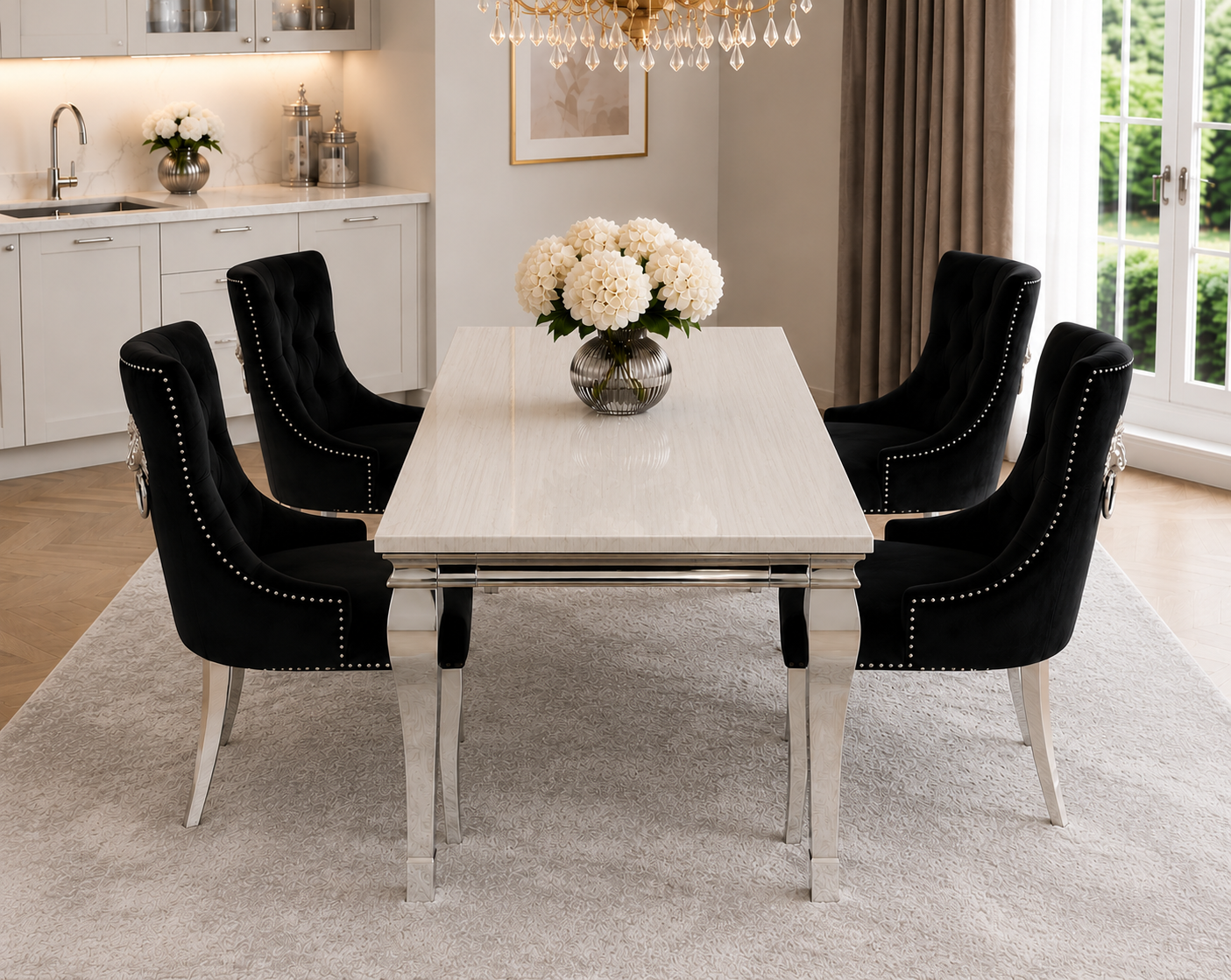 Lewis Kensington Cream Marble Dining Set