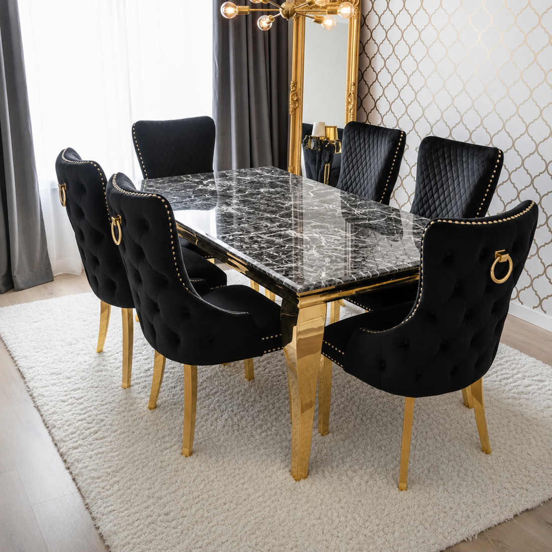 Lewis Monaco Prestige Black Marble Dining Set