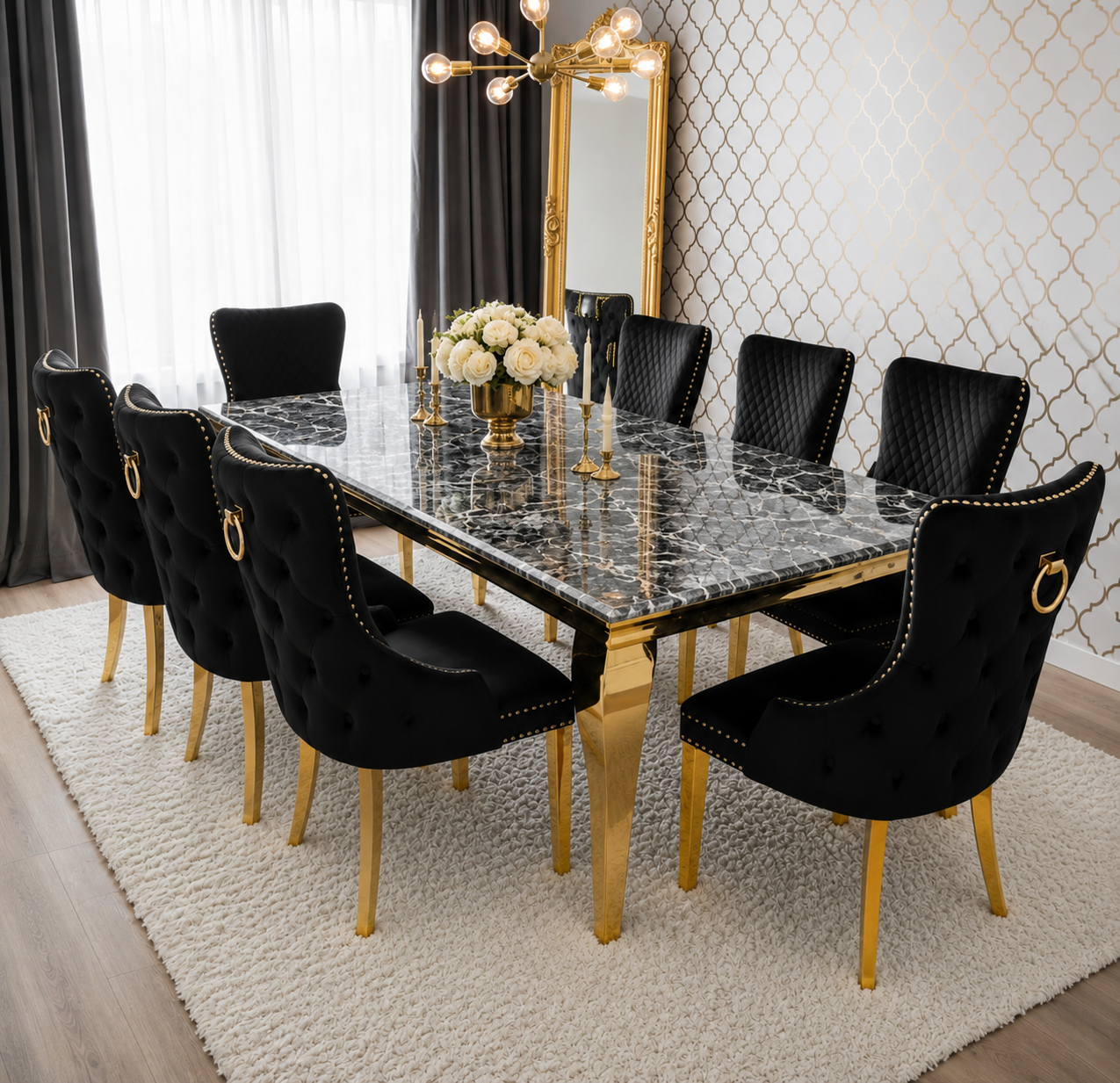 Lewis Monaco Prestige Black Marble Dining Set