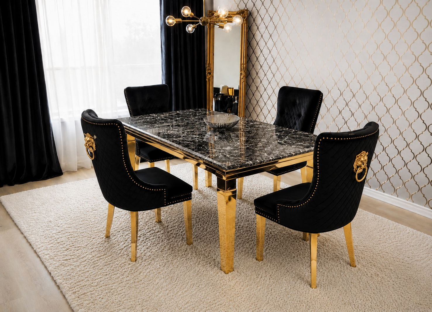 Lewis Monaco Prestige Black Marble Dining Set