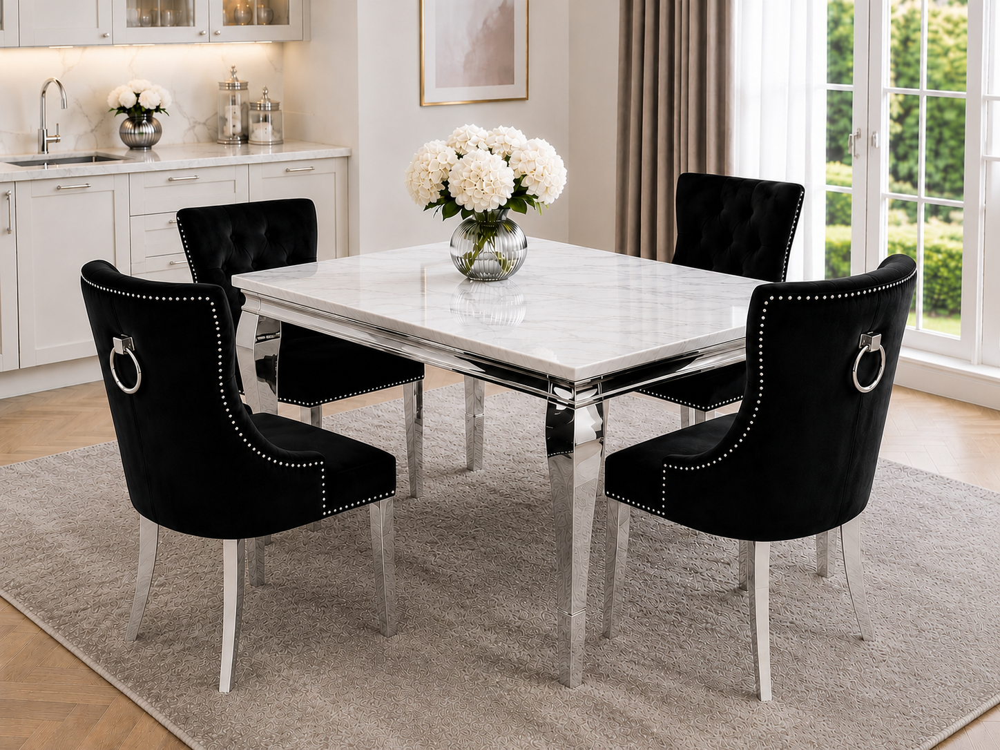Lewis Kensington White Marble Dining Set