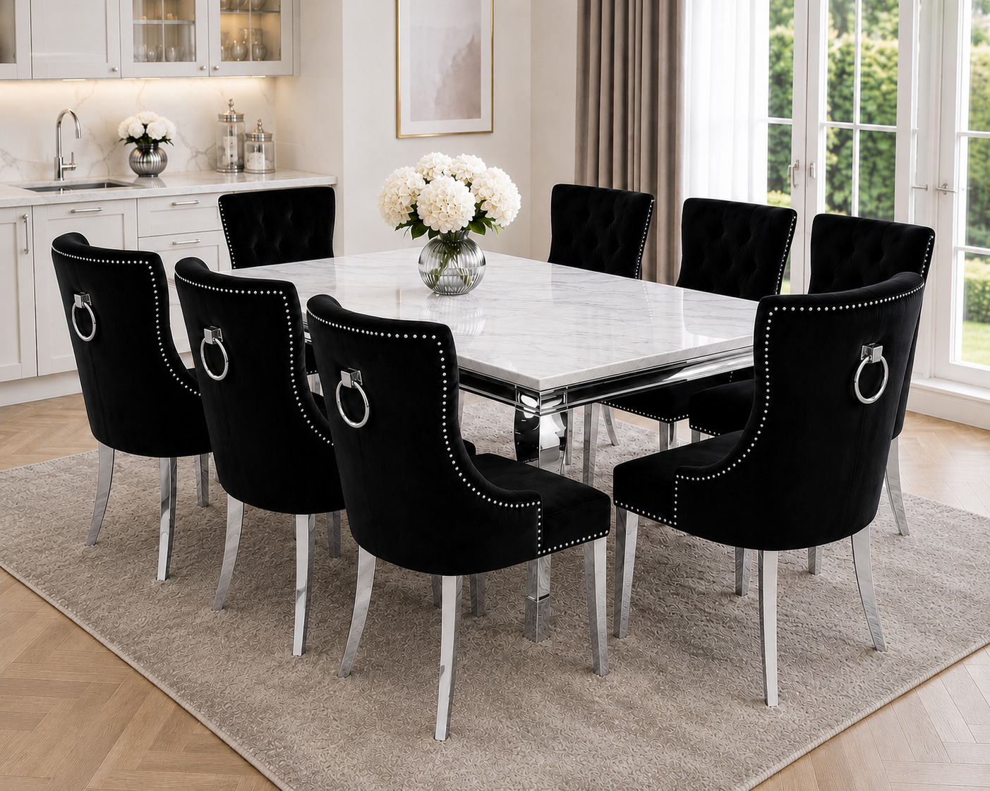 Lewis Kensington White Marble Dining Set
