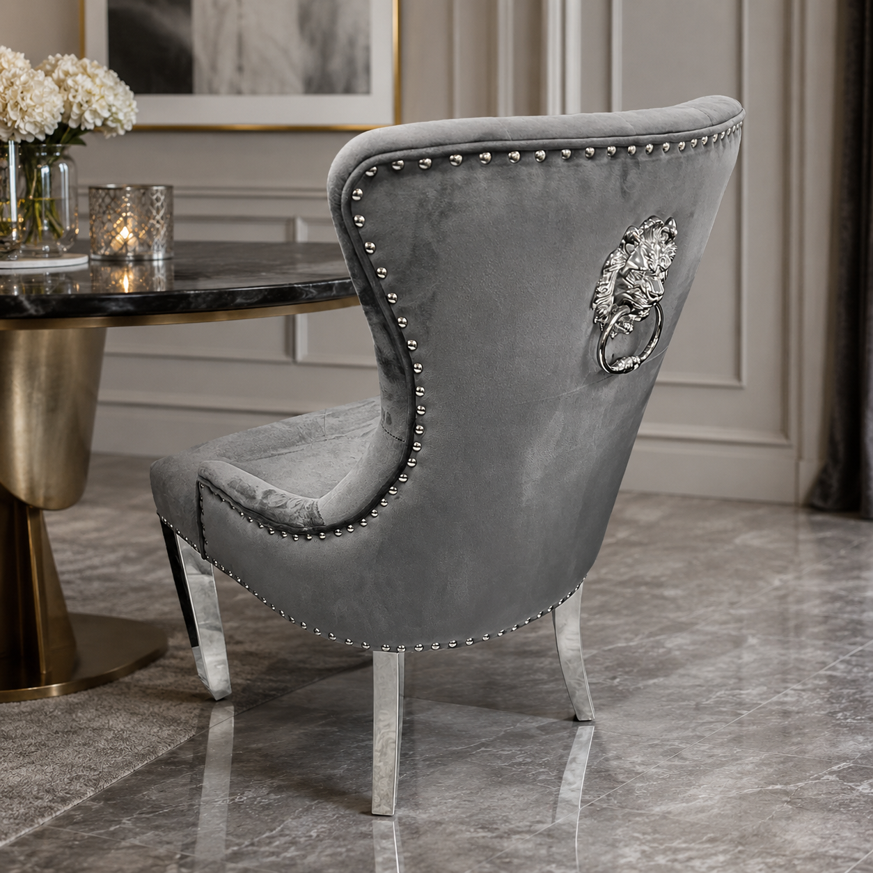 Arianna with 6 Chelsea Lion Knocker Chairs